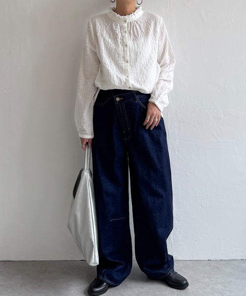 LBC(エルビーシー)の「オーガニックコットン襟フリルブラウス(シャツ/ブラウス・レディース・ホワイト/ネイビー/パープル/ベージュ/その他31・M/L)」の10枚目の写真