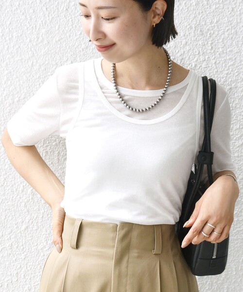SHIPS(シップス)の「シアー フライス レイヤード TEE(Tシャツ/カットソー・レディース・ピンク/ホワイト/ブラック・ONE SIZE)」の1枚目の写真