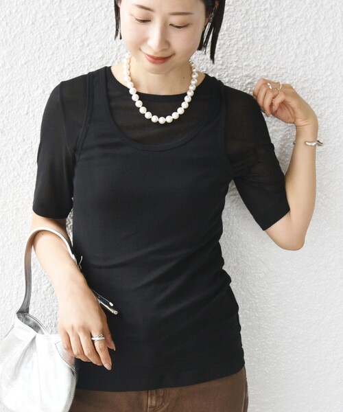 SHIPS(シップス)の「シアー フライス レイヤード TEE(Tシャツ/カットソー・レディース・ピンク/ホワイト/ブラック・ONE SIZE)」の2枚目の写真