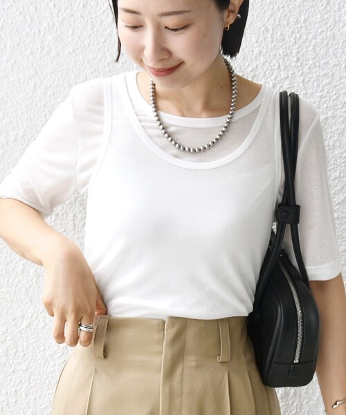 SHIPS(シップス)の「シアー フライス レイヤード TEE(Tシャツ/カットソー・レディース・ピンク/ホワイト/ブラック・ONE SIZE)」の5枚目の写真