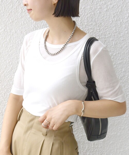 SHIPS(シップス)の「シアー フライス レイヤード TEE(Tシャツ/カットソー・レディース・ピンク/ホワイト/ブラック・ONE SIZE)」の6枚目の写真