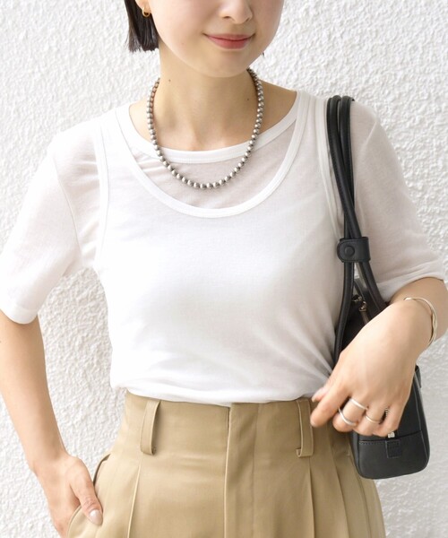 SHIPS(シップス)の「シアー フライス レイヤード TEE(Tシャツ/カットソー・レディース・ピンク/ホワイト/ブラック・ONE SIZE)」の9枚目の写真