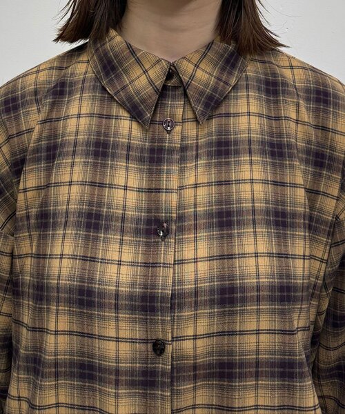 CIAOPANIC（チャオパニック）の「ボウタイ付き裾ティアードチェックシャツワンピース（シャツ/ブラウス・レディース・ブラック/ブラウン/ピンク/グレー・ONE SIZE）」の7枚目の写真