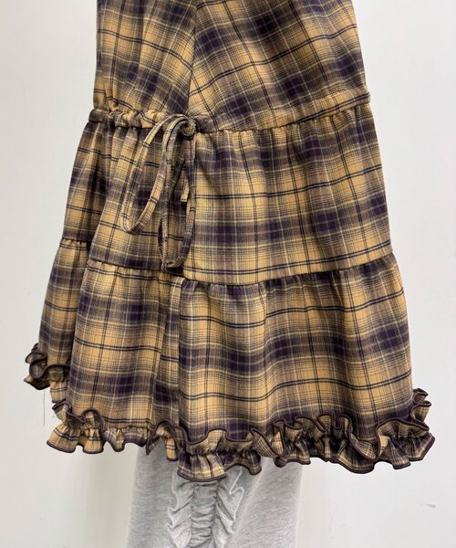 CIAOPANIC（チャオパニック）の「ボウタイ付き裾ティアードチェックシャツワンピース（シャツ/ブラウス・レディース・ブラック/ブラウン/ピンク/グレー・ONE SIZE）」の5枚目の写真