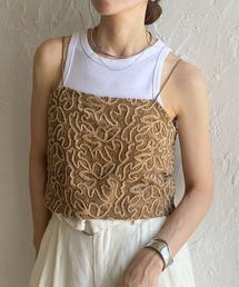 ショート丈クロップド 花柄刺繍 ベロア ビスチェ キャミソール