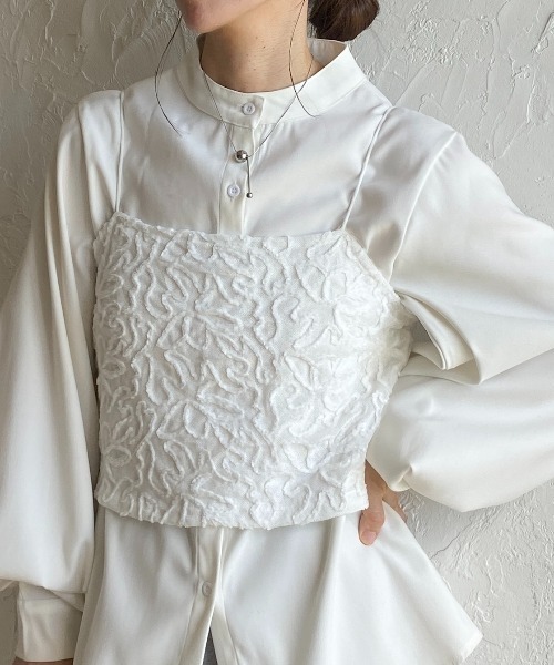 刺繍キャミソール ホワイト 3D刺繍 キャミソールビスチェ