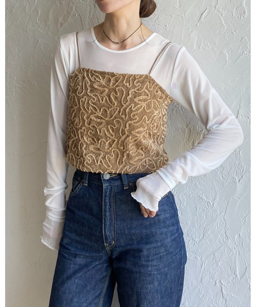 セール】ショート丈クロップド 花柄刺繍 ベロア ビスチェ キャミソール