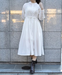 【&soiree】タック入りウエストリボンシャツワンピース