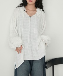 【forksy.】モールドビーボリュームスリーブフリルブラウスホワイト