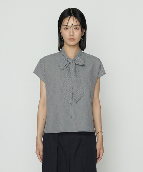 コムサ（COMME CA）/シアーサッカーギンガム ボウタイブラウス セール】シアーサッカーギンガム ボウタイブラウス（シャツ/ブラウス