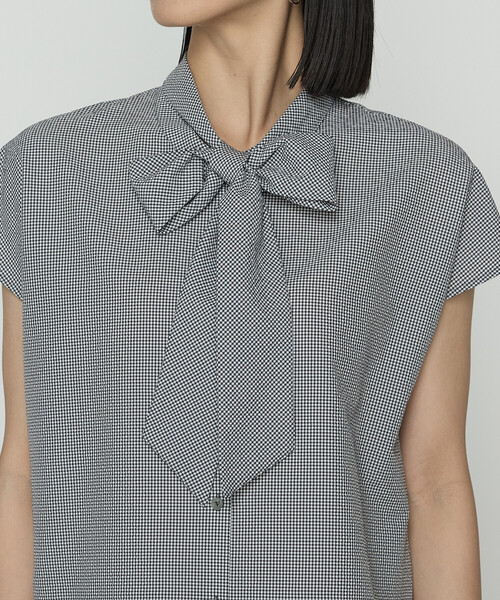 セール】シアーサッカーギンガム ボウタイブラウス（シャツ/ブラウス