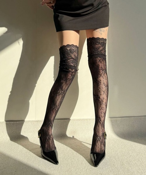 網タイツ風 花柄 ニーハイストッキング cula1262（ソックス/靴下