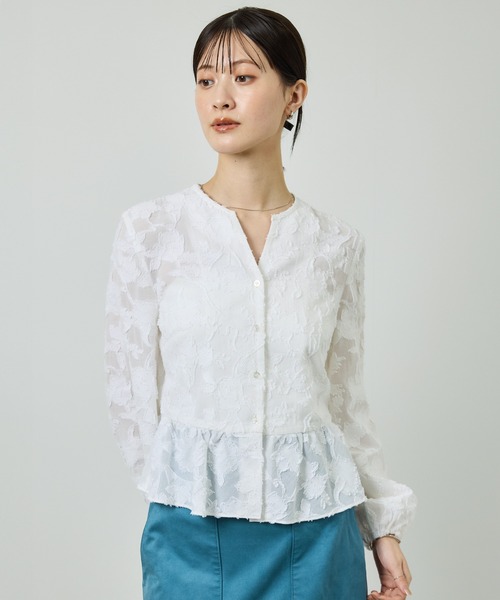 セール】ペプラムジャガードブラウス/イージーケア（シャツ/ブラウス