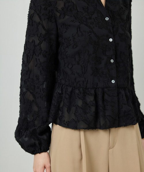 セール】ペプラムジャガードブラウス/イージーケア（シャツ/ブラウス