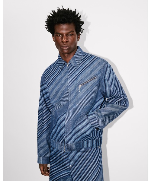 KENZO(ケンゾー)の「'KENZO Diagonal Stripe' ジップド トラッカー ジャケット ジャパニーズ デニム(デニムジャケット・メンズ・ブルー系その他7・SMALL/MEDIUM/LARGE)」の1枚目の写真