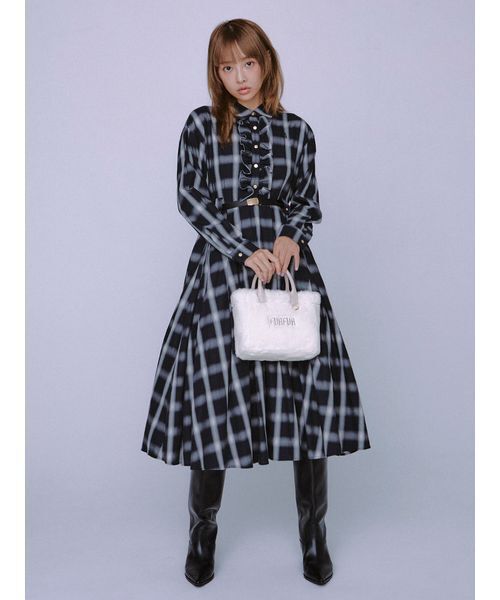 限定サイズ】ベルト付きフリルシャツワンピース（ワンピース）｜FURFUR