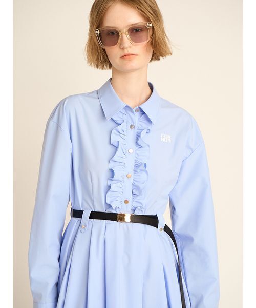 限定サイズ】ベルト付きフリルシャツワンピース（ワンピース）｜FURFUR