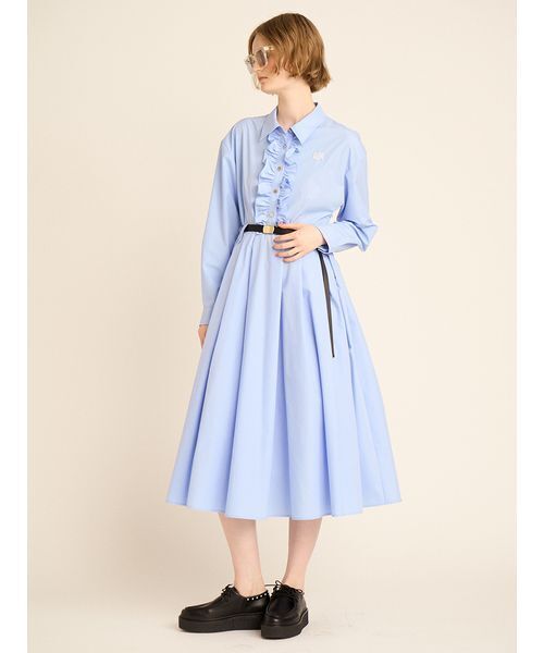 限定サイズ】ベルト付きフリルシャツワンピース（ワンピース）｜FURFUR