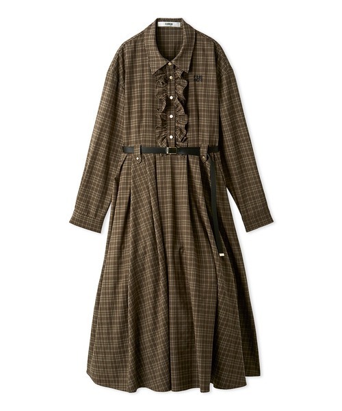 FURFUR(ファーファー)の「【限定サイズ】ベルト付きフリルシャツワンピース(ワンピース・レディース・ブラック/サックスブルー/レッド/ブラウン・00/F)」の2枚目の写真