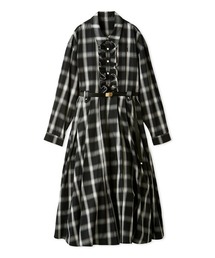 FURFUR　ミックスプリントワンピース　チェック　花柄　変形　切り替え　ベルト FURFUR ミックスプリントワンピース チェック 花柄 変形