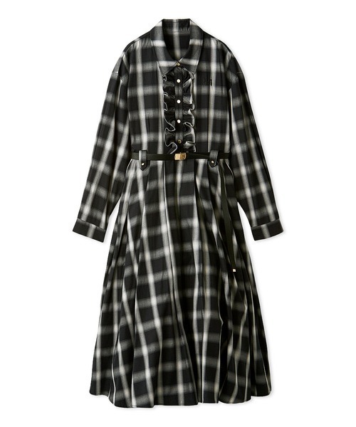 限定サイズ】ベルト付きフリルシャツワンピース（ワンピース）｜FURFUR