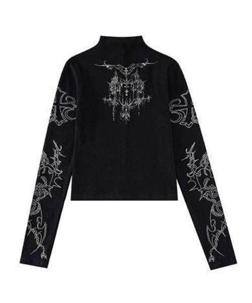 lilful(リルフル)の「Y2K 変形ゴシックプリント ハイネックロンT(Tシャツ/カットソー・レディース・ブラック/ブラウン・F)」の14枚目の写真