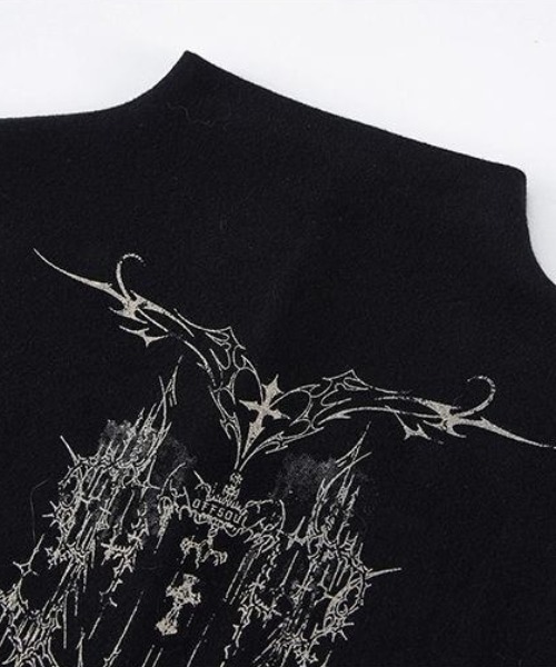 lilful(リルフル)の「Y2K 変形ゴシックプリント ハイネックロンT(Tシャツ/カットソー・レディース・ブラック/ブラウン・F)」の18枚目の写真