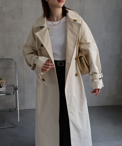 sakishimatokyo（サキシマトーキョー）の「ロング丈トレンチコート/ツイル/春アウター（トレンチコート・レディース・アイボリー/ブラック/ベージュ・FREE）」の9枚目の写真
