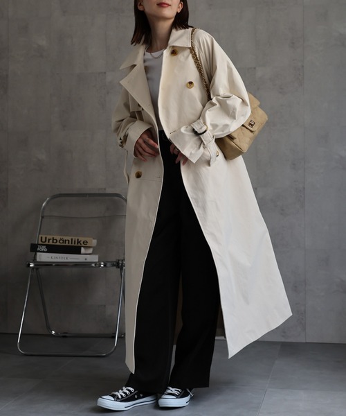 sakishimatokyo（サキシマトーキョー）の「ロング丈トレンチコート/ツイル/春アウター（トレンチコート・レディース・アイボリー/ブラック/ベージュ・FREE）」の12枚目の写真