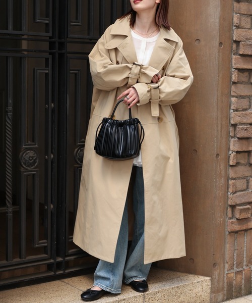 sakishimatokyo（サキシマトーキョー）の「ロング丈トレンチコート/ツイル/春アウター（トレンチコート・レディース・アイボリー/ブラック/ベージュ・FREE）」の5枚目の写真