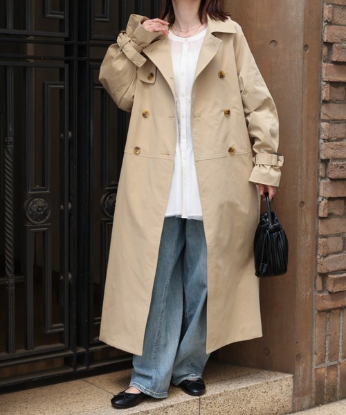 sakishimatokyo（サキシマトーキョー）の「ロング丈トレンチコート/ツイル/春アウター（トレンチコート・レディース・アイボリー/ブラック/ベージュ・FREE）」の4枚目の写真