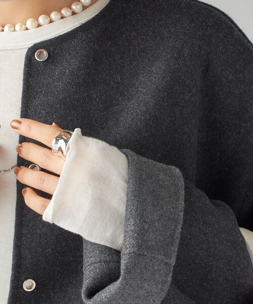 極美品⭐︎SHIPS シップス ノーカラー ショートコート セミ 梳毛 配色 リバーシブル ノーカラー ショート コート（ノーカラー