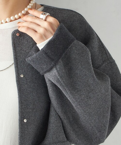 SHIPS 美品　リバーシブルノーカラーコート SHIPS ノーカラーコート コート セミ 梳毛 配色 リバーシブル