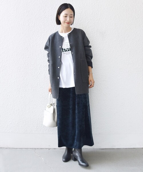 セミ 梳毛 配色 リバーシブル ノーカラー ショート コート（ノー