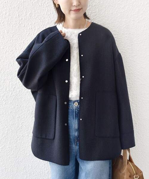極美品⭐︎SHIPS シップス ノーカラー ショートコート SHIPS（シップス）の「ノーカラーショートコート◇（その他