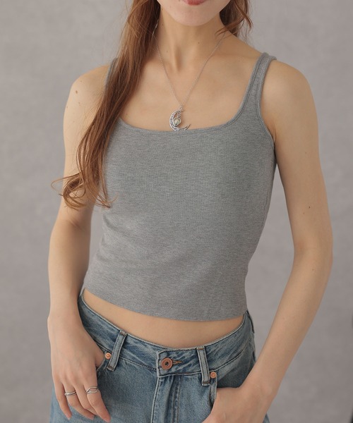 Lace Ladies(レースレディース)の「ソリッドカラー バックレース カップ付き 薄裏起毛 リブ タンクトップ(タンクトップ・レディース・グレー/ブラック/ホワイト・FREE)」の3枚目の写真