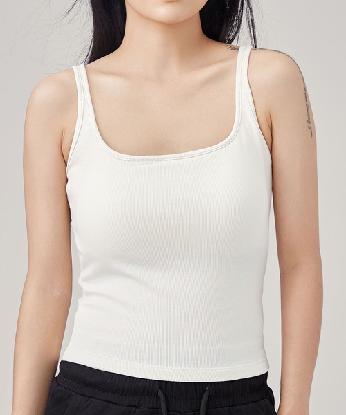 Lace Ladies(レースレディース)の「ソリッドカラー バックレース カップ付き 薄裏起毛 リブ タンクトップ(タンクトップ・レディース・グレー/ブラック/ホワイト・FREE)」の2枚目の写真