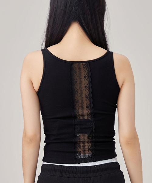 Lace Ladies(レースレディース)の「ソリッドカラー バックレース カップ付き 薄裏起毛 リブ タンクトップ(タンクトップ・レディース・グレー/ブラック/ホワイト・FREE)」の8枚目の写真