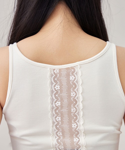 Lace Ladies(レースレディース)の「ソリッドカラー バックレース カップ付き 薄裏起毛 リブ タンクトップ(タンクトップ・レディース・グレー/ブラック/ホワイト・FREE)」の12枚目の写真