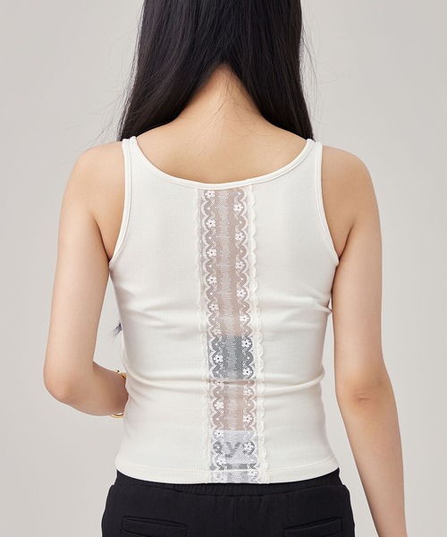 Lace Ladies(レースレディース)の「ソリッドカラー バックレース カップ付き 薄裏起毛 リブ タンクトップ(タンクトップ・レディース・グレー/ブラック/ホワイト・FREE)」の13枚目の写真
