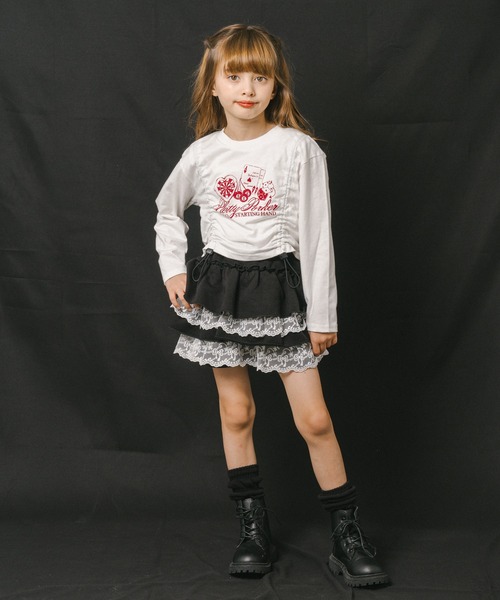 URBAN CHERRY（アーバンチェリー）の「【綿100%】丈が変わる2wayドローストコード付きポーカープリントロンＴ（Tシャツ/カットソー・キッズ・チャコール/ホワイト/ブラック/ブラウン・140cm/130cm/120cm/110cm/150cm）」の13枚目の写真