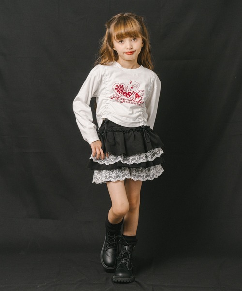 URBAN CHERRY（アーバンチェリー）の「【綿100%】丈が変わる2wayドローストコード付きポーカープリントロンＴ（Tシャツ/カットソー・キッズ・チャコール/ホワイト/ブラック/ブラウン・140cm/130cm/120cm/110cm/150cm）」の14枚目の写真