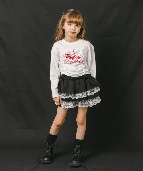 URBAN CHERRY（アーバンチェリー）の「【綿100%】丈が変わる2wayドローストコード付きポーカープリントロンＴ（Tシャツ/カットソー・キッズ・チャコール/ホワイト/ブラック/ブラウン・140cm/130cm/120cm/110cm/150cm）」の15枚目の写真