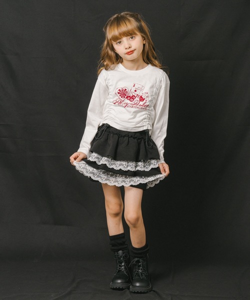 URBAN CHERRY（アーバンチェリー）の「【綿100%】丈が変わる2wayドローストコード付きポーカープリントロンＴ（Tシャツ/カットソー・キッズ・チャコール/ホワイト/ブラック/ブラウン・140cm/130cm/120cm/110cm/150cm）」の16枚目の写真