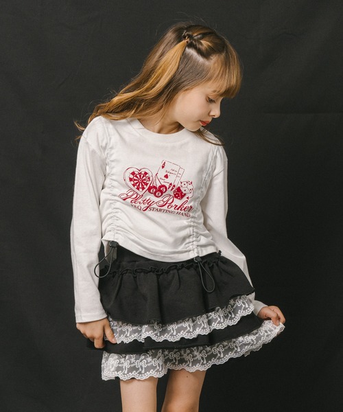 URBAN CHERRY（アーバンチェリー）の「【綿100%】丈が変わる2wayドローストコード付きポーカープリントロンＴ（Tシャツ/カットソー・キッズ・チャコール/ホワイト/ブラック/ブラウン・140cm/130cm/120cm/110cm/150cm）」の19枚目の写真