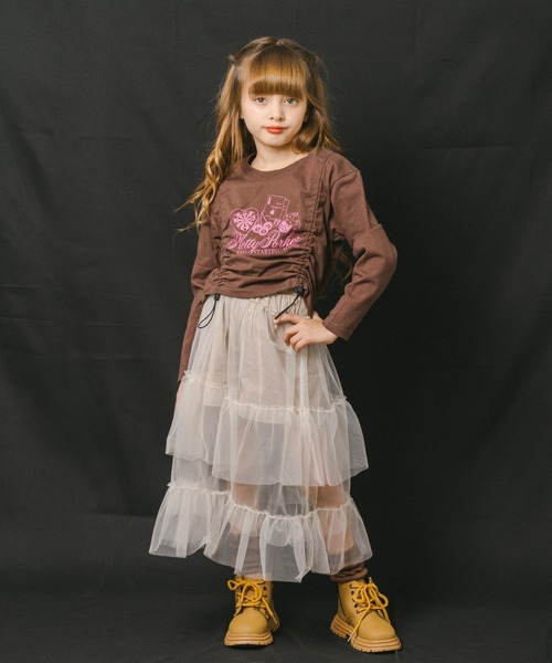 URBAN CHERRY（アーバンチェリー）の「【綿100%】丈が変わる2wayドローストコード付きポーカープリントロンＴ（Tシャツ/カットソー・キッズ・チャコール/ホワイト/ブラック/ブラウン・140cm/130cm/120cm/110cm/150cm）」の20枚目の写真