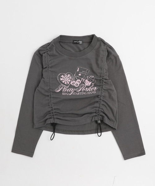 URBAN CHERRY（アーバンチェリー）の「【綿100%】丈が変わる2wayドローストコード付きポーカープリントロンＴ（Tシャツ/カットソー・キッズ・チャコール/ホワイト/ブラック/ブラウン・140cm/130cm/120cm/110cm/150cm）」の8枚目の写真