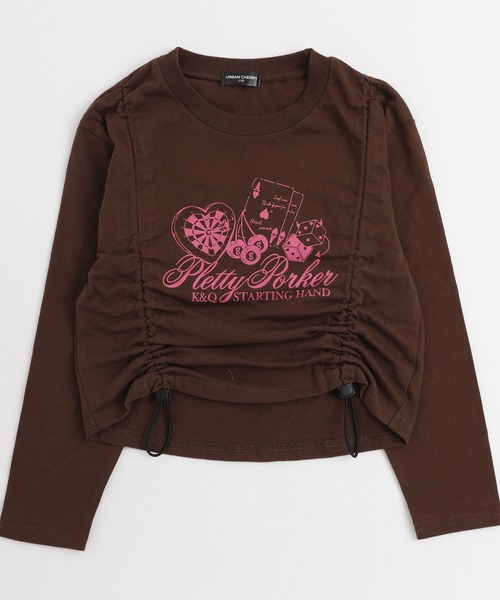 URBAN CHERRY（アーバンチェリー）の「【綿100%】丈が変わる2wayドローストコード付きポーカープリントロンＴ（Tシャツ/カットソー・キッズ・チャコール/ホワイト/ブラック/ブラウン・140cm/130cm/120cm/110cm/150cm）」の6枚目の写真