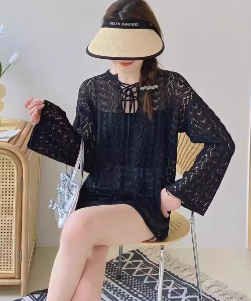 gossip!ロサンゼルス(ゴシップロサンゼルス)の「かぎ編み風 ベルスリーブプルオーバー(ニット/セーター・レディース・オフホワイト/ブラック・M)」の14枚目の写真