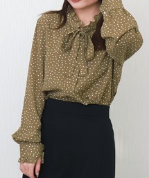 libelle more | ランダムドットスタンドフリルリボンブラウス(シャツ/ブラウス)